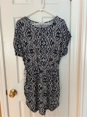 Navy/ White Printed Waist-Tie Women's Dress
